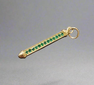 14k Solid Gold Emerald Bar Pendant: Vintage Celestial Necklace - K Jewelry Accessories