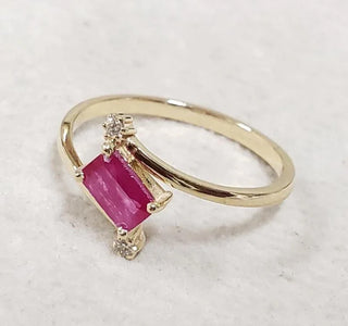 14k Gold Octagon Ruby Ring with Diamond Accents - K Jewelry Accessories