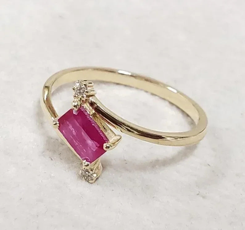 14k Gold Octagon Ruby Ring with Diamond Accents - K Jewelry Accessories