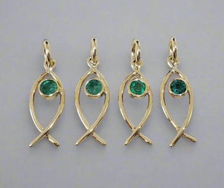 14k Gold Zambian Emerald Fish Pendant: Bezel Setting, Pisces Necklace - K Jewelry Accessories