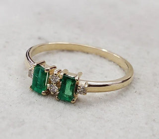 14k Gold Baguette Zambian Emerald and Diamond Ring - K Jewelry Accessories