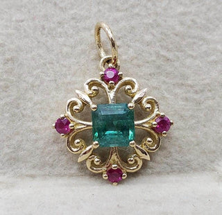 Zambian Emerald Ruby Gold Pendant: Art Deco Fine Jewelry - K Jewelry Accessories
