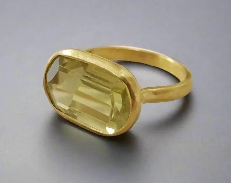 Golden Lemon Quartz Ring: 14k Gold Bezel Set, Fancy Cut - K Jewelry Accessories