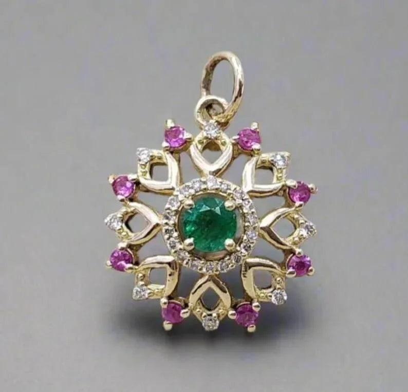 Emerald Ruby Gold Pendant: Diamond Accents, Boho Luxe - K Jewelry Accessories