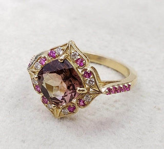 14k Gold Tourmaline Ruby Diamond Ring: Art Deco Heirloom Jewelry - K Jewelry Accessories