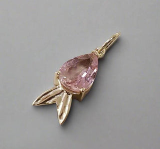14k Gold Fish Tourmaline Pendant Necklace: Pink Tourmaline Gemstone, Handmade - K Jewelry Accessories