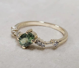 Green Sapphire Diamond Ring: 14k Gold Oval Stacking Ring - K Jewelry Accessories