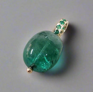 14k Gold Green Emerald Tumble Pendant, Stackable Pendant - K Jewelry Accessories