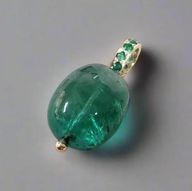 14k Gold Green Emerald Tumble Pendant, Stackable Pendant - K Jewelry Accessories