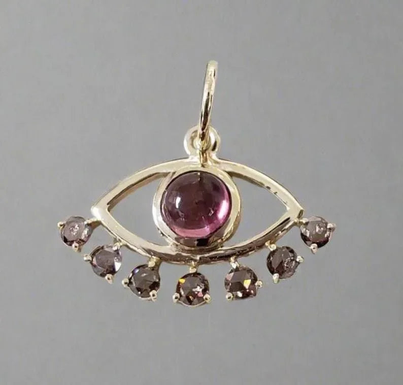 Gold Evil Eye Pendant: Tourmaline & Rose Cut Diamond - K Jewelry Accessories