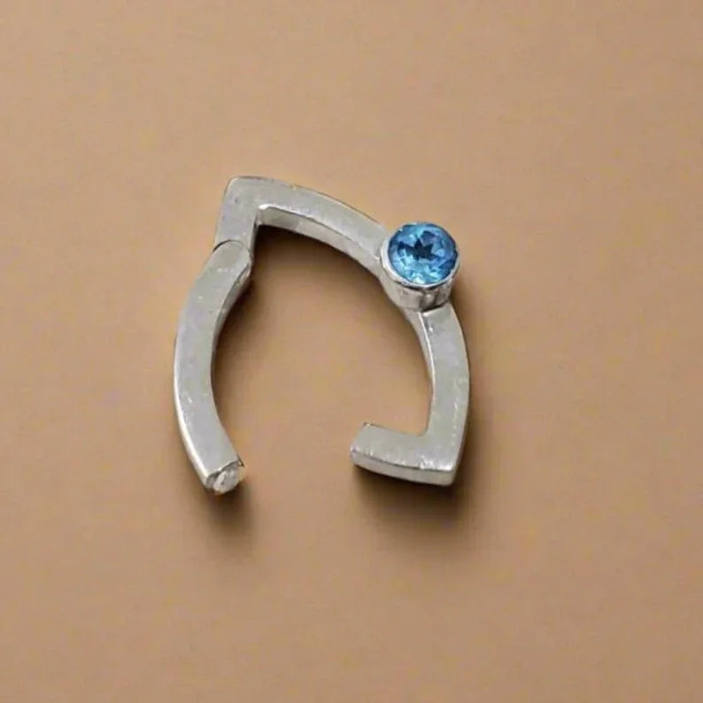 Sterling Silver Eye Clasp: Swiss Blue Topaz, Handmade Jewelry Connector