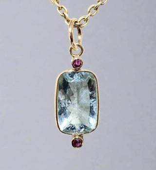 14k Gold Handmade Aquamarine Ruby Pendant - K Jewelry Accessories