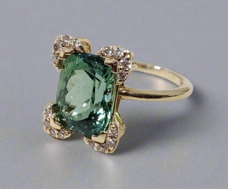 14k Gold Natural Green Tourmaline Diamond Ring - K Jewelry Accessories