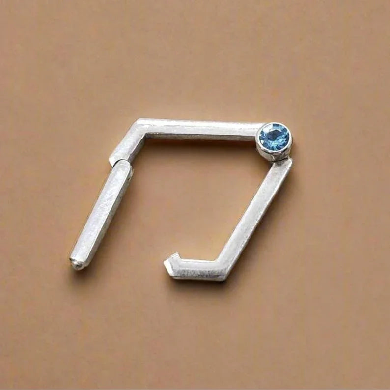Swiss Blue Topaz Triangle Clasp: 925 Sterling Silver Handmade