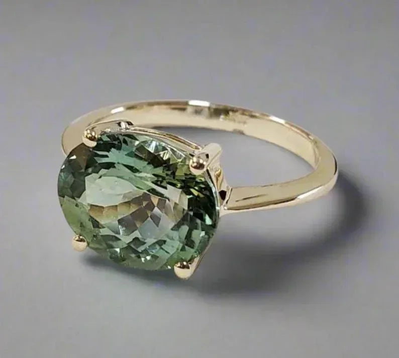 14k Gold Natural Green Tourmaline Ring For Unisex - K Jewelry Accessories