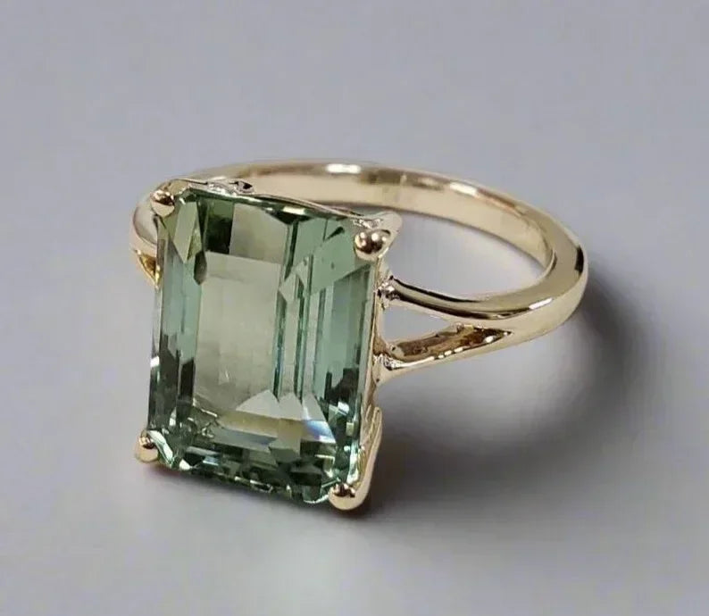 Natural Green Tourmaline 14k Gold Ring, Octagon Cut, AAA Grade - K Jewelry Accessories