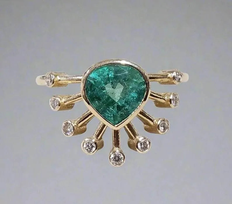 14k Gold Zambian Emerald Diamond Ring: Statement Engagement Jewelry - K Jewelry Accessories