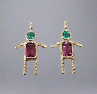 14k Gold Robot Pendant with Emerald Head & Rubellite Body,14k gold Rubellite Pendant - K Jewelry Accessories