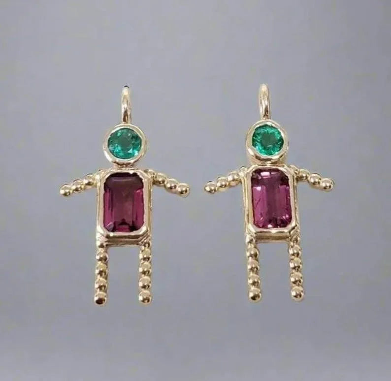 14k Gold Robot Pendant with Emerald Head & Rubellite Body,14k gold Rubellite Pendant - K Jewelry Accessories