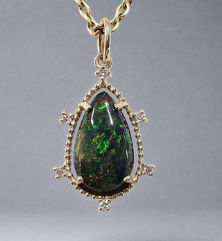 Unique Handmade Pear Shaped Black Opal Pendant in 14k Gold - K Jewelry Accessories