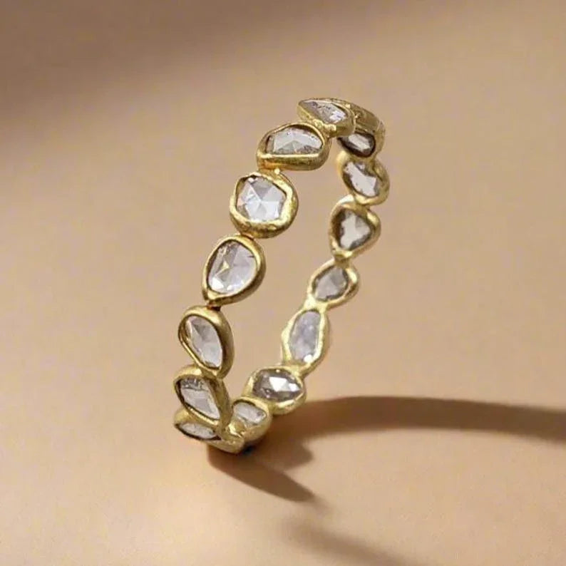 Rose Cut Diamond 18k Gold Ring: Thin Stacking Band