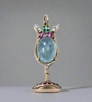 Wine Glass Shape Natural Aquamarine, Emerald, Ruby & Diamond Pendant - K Jewelry Accessories