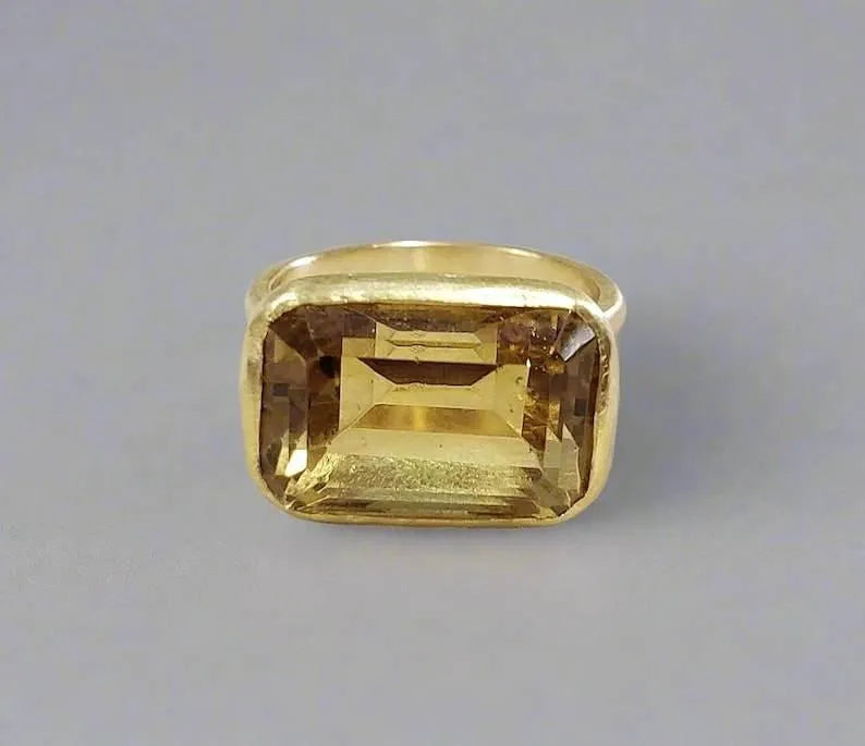 Handmade Honey Quartz Gold Ring: Octagon Gemstone, Matte Finish - K Jewelry Accessories