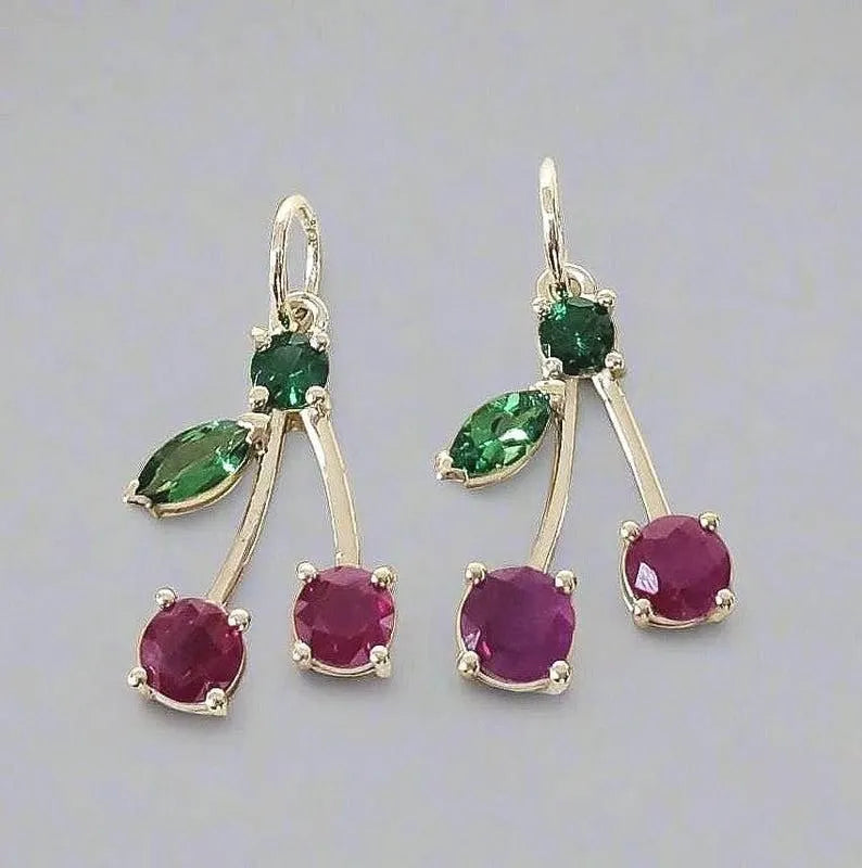 Gold Cherry Pendant Necklace: Ruby & Tsavorite Gemstone Jewelry - K Jewelry Accessories