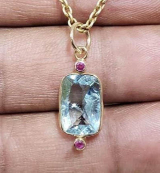 14k Gold Handmade Aquamarine Ruby Pendant - K Jewelry Accessories