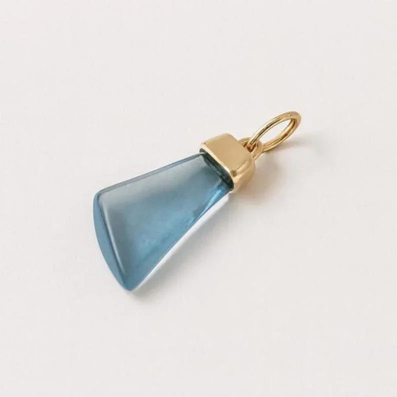 14k Gold Aquamarine Pendant – Geometric Blue Gemstone, Minimalist Jewelry
