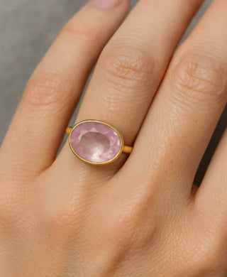 Pink Rose Quartz Ring: 14k gold ,Bezel Setting, Handmade Gemstone - K Jewelry Accessories