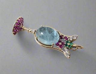 Wine Glass Shape Natural Aquamarine, Emerald, Ruby & Diamond Pendant - K Jewelry Accessories