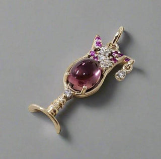 14k Gold Wine Goblet Pendant: Tourmaline, Ruby & Diamond Cocktail Glass - K Jewelry Accessories