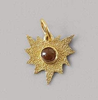 14k Gold Sunburst Pendant Necklace: Brown Diamond Artisan Charm - K Jewelry Accessories