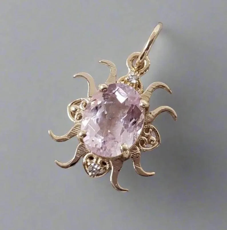 14k Gold Natural Morganite with Diamond Pendant - K Jewelry Accessories