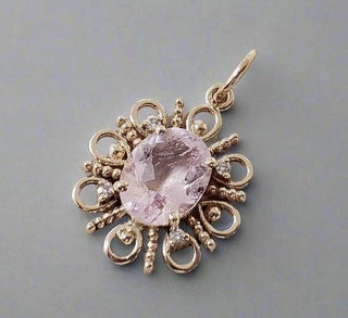 Pink Morganite Diamond Pendant - Oval Gemstone - K Jewelry Accessories