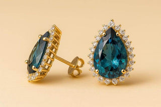 14k Gold London Blue Topaz Pear Earrings with Diamond Halo - K Jewelry Accessories