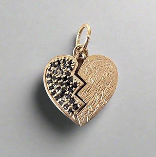 14k Gold Broken Heart Pendant With Black Diamonds - K Jewelry Accessories