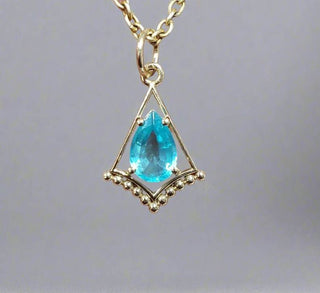 Luxury Paraiba Apatite Pendant in 14k Gold, Pear Cut Rare Blue Gemstone Necklace - K Jewelry Accessories