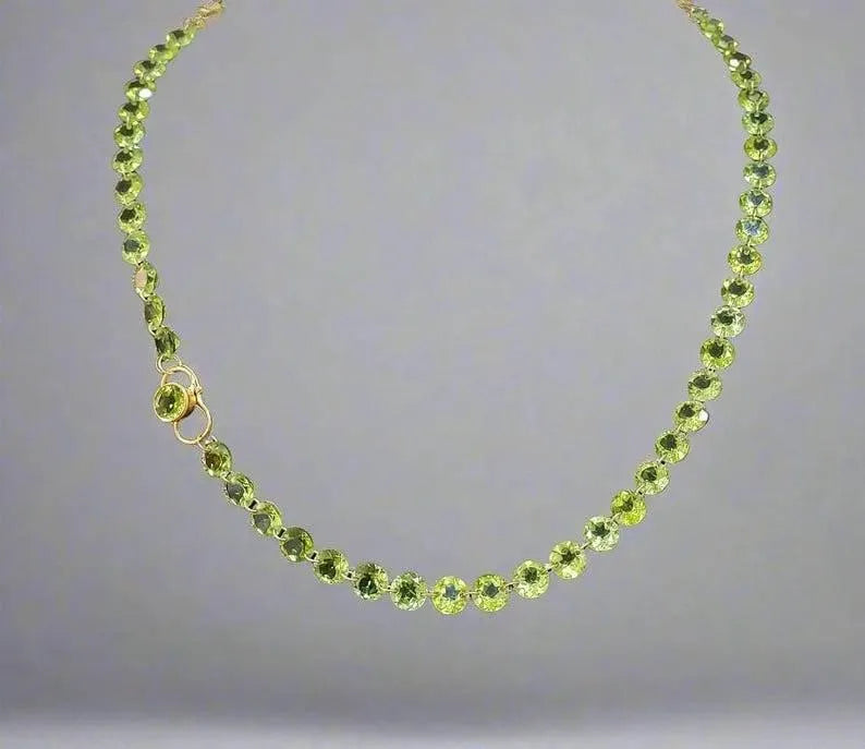 Handmade 14k Solid Gold Peridot Necklace, Drilled Stones - K Jewelry Accessories