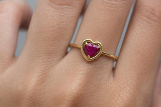 Solid 14k Gold Ruby Heart Ring – Dainty Stacking Ring