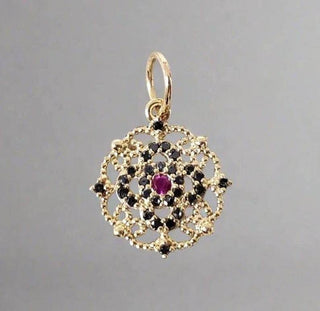 14k Gold Mandala Pendant: Ruby, Black Diamond Filigree Necklace - K Jewelry Accessories