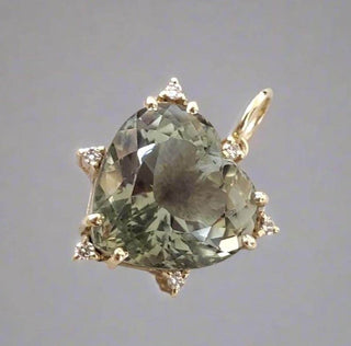 Heart Shaped Green Amethyst Pendant: 14k Gold, Diamond Studded - K Jewelry Accessories