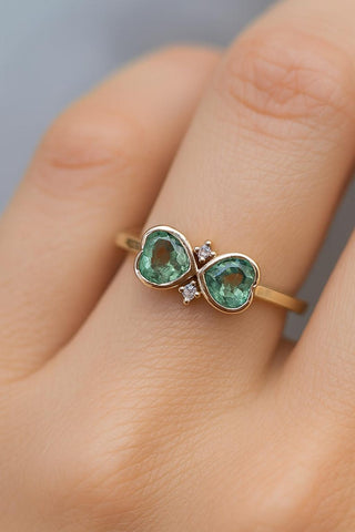 Heart Shape Green Sapphire & Diamond Ring | Elegant Fine Jewelry