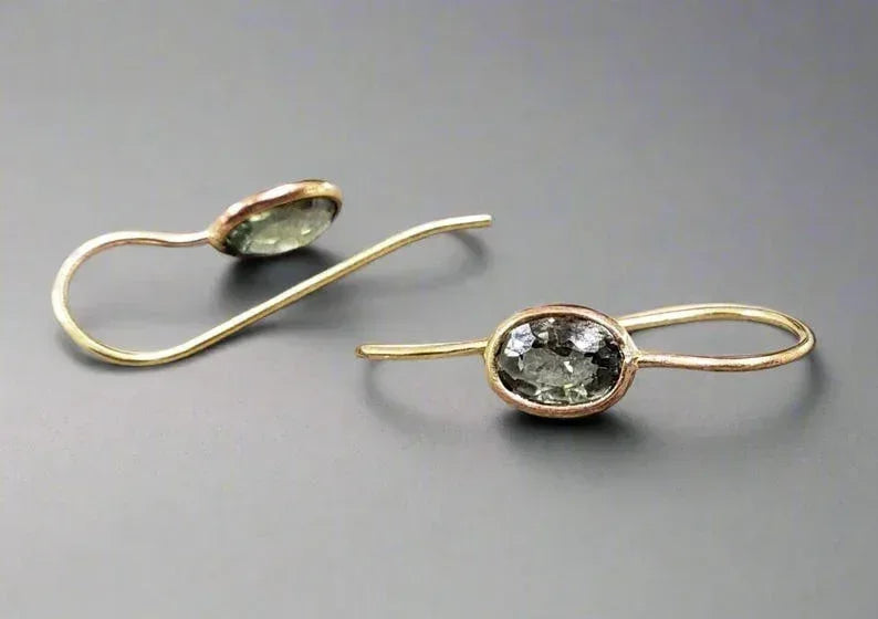 18k Gold Oval Green Sapphire Earring, Natural Green Sapphire - K Jewelry Accessories