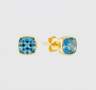 14K Gold Natural Swiss Blue Topaz Stud Earrings