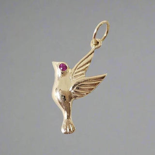 14k Gold Hummingbird Pendant with Ruby Eye - K Jewelry Accessories