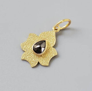 14k Lotus Flower Pendant: Rose Cut Brown Diamond, Handmade Jewelry - K Jewelry Accessories