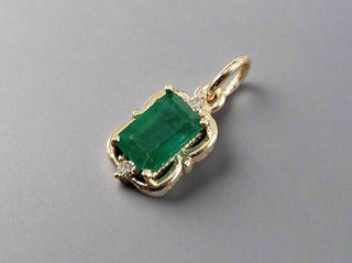 14K Gold Rectangle Emerald & Diamond Pendant - K Jewelry Accessories