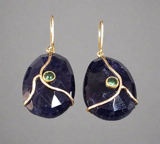 Fancy Iolite with Tsavorite 14k Gold Earring For Women, Gift For Her - K Jewelry Accessories